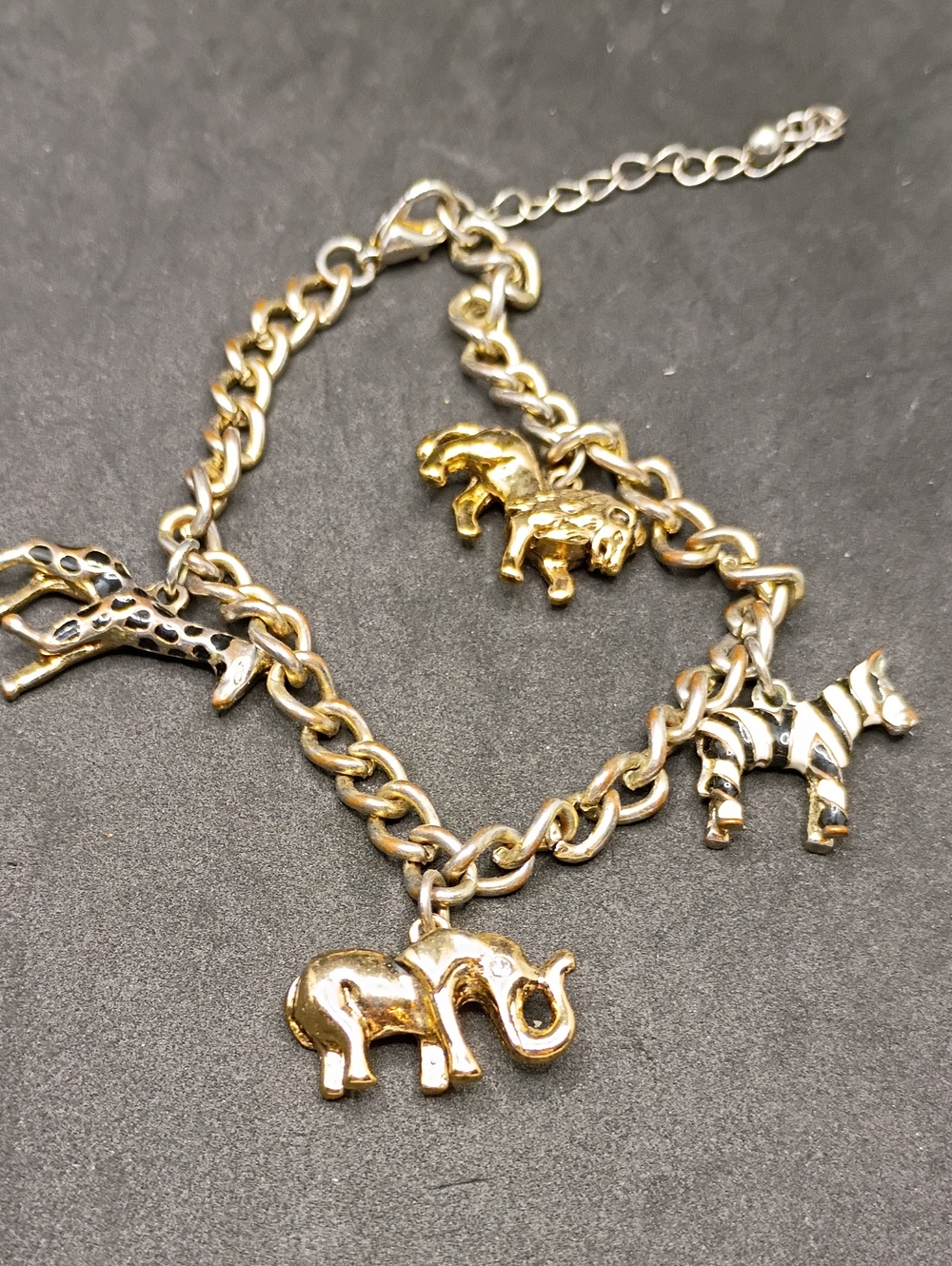 Gold-Tone Safari Charm Bracelet with Elephant, Giraffe & Zebra